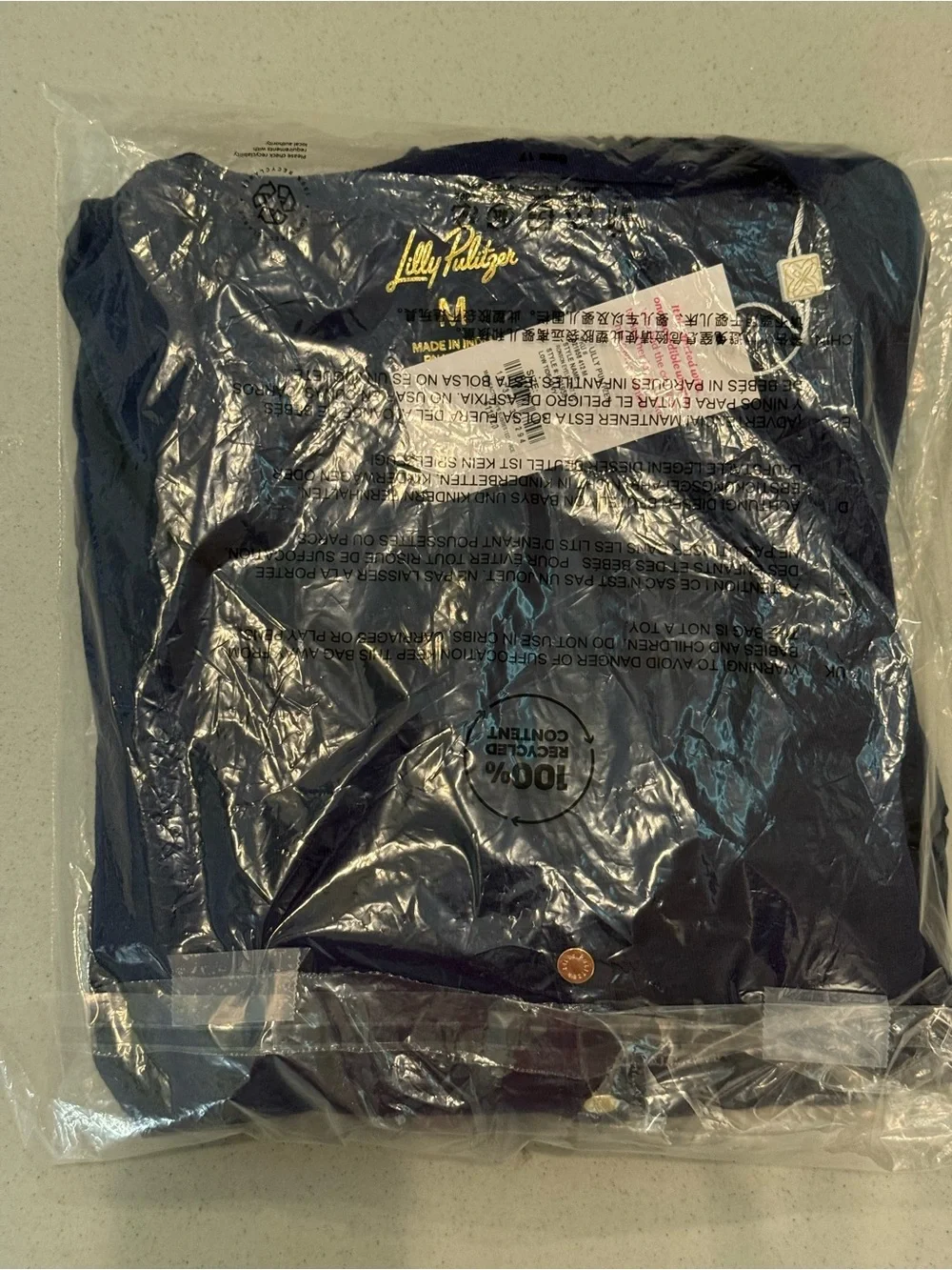 Lilly Pulitzer Ronson Eyelet low tide Navy Puff-Sleeves Top NWT